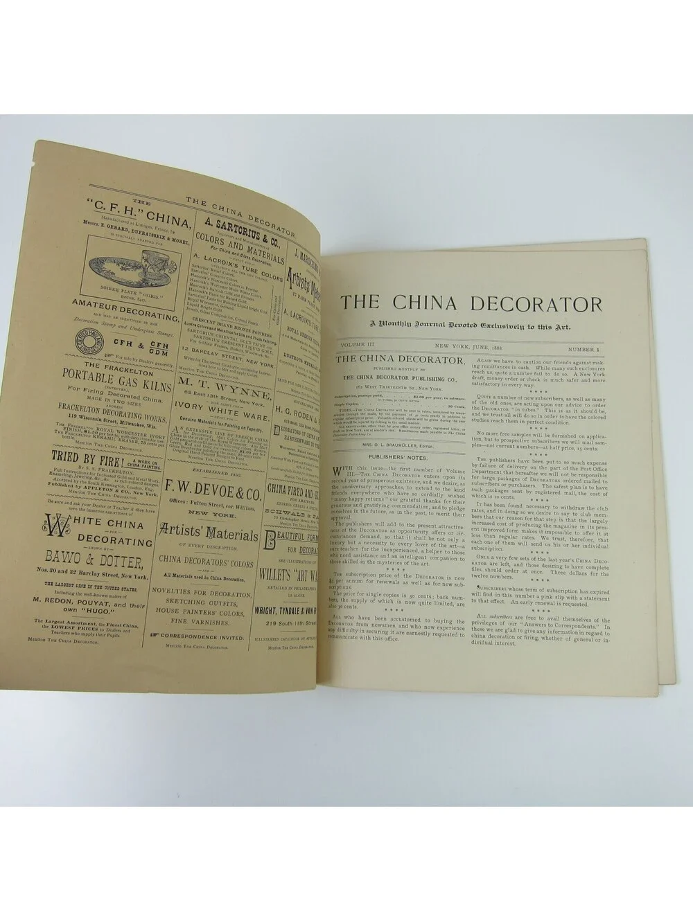 The China Decorator Monthly Journal Pottery Arts Vol 3 No 1 June 1888 Antique